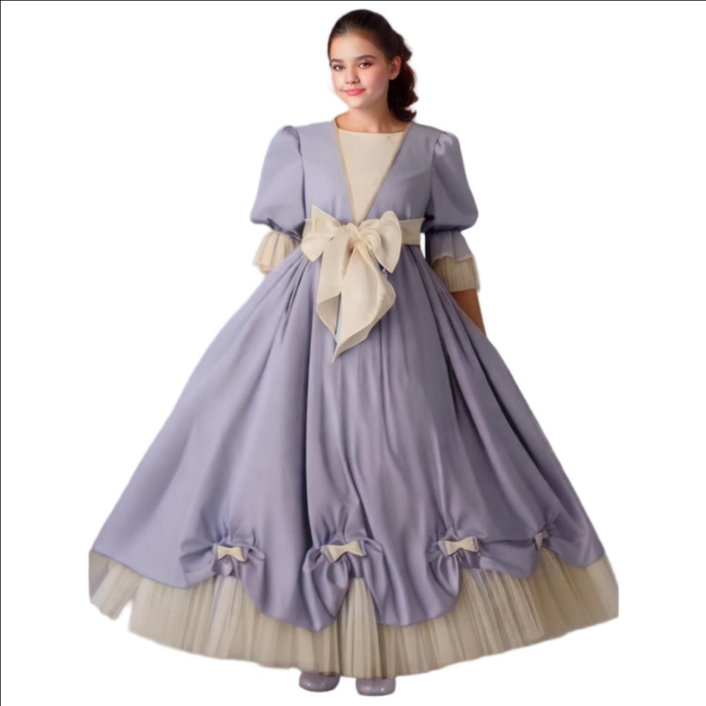 Mademoiselle P Paris Lavender Satin Silk Maxi Girl Dress Sz.6-8yo Made In France